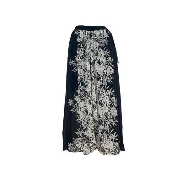 Artex  Fashions XL Black White Floral Midi Skirt Sheer Lined Tropical Vacation - Picture 1 of 4